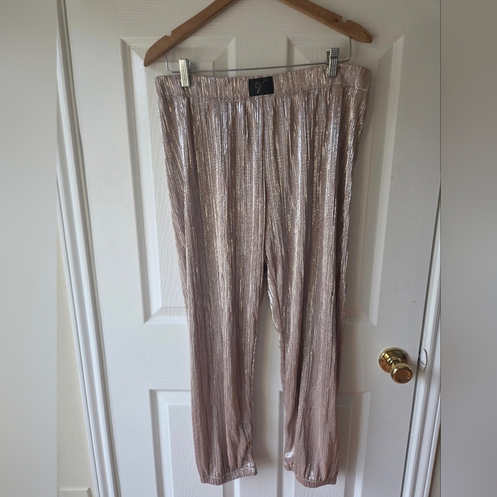 Victoria's Secret Gold Metallic PJ Pants L Pleated Lounge